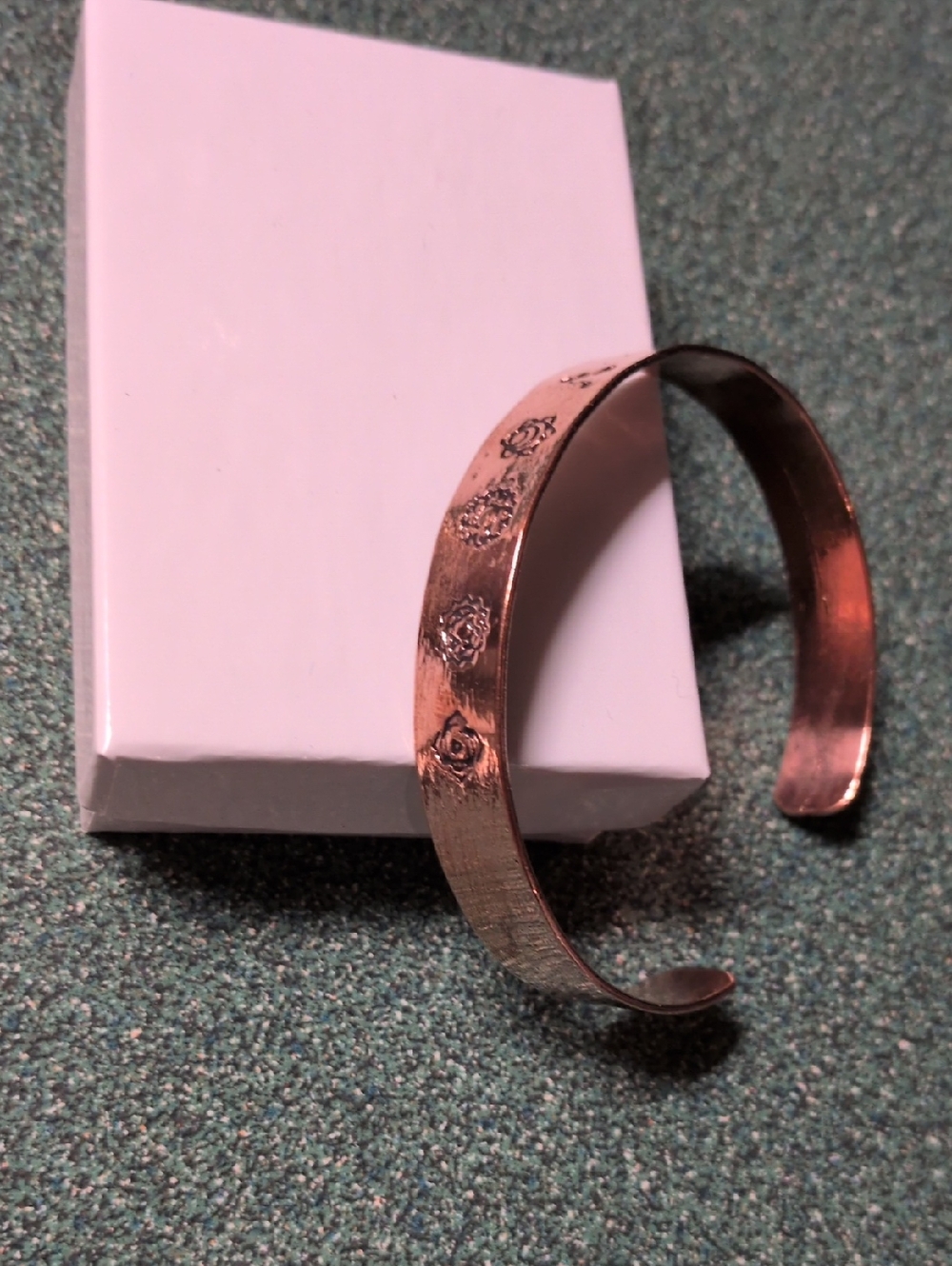 Pure Copper Bangle Bracelet - Stamped Accent